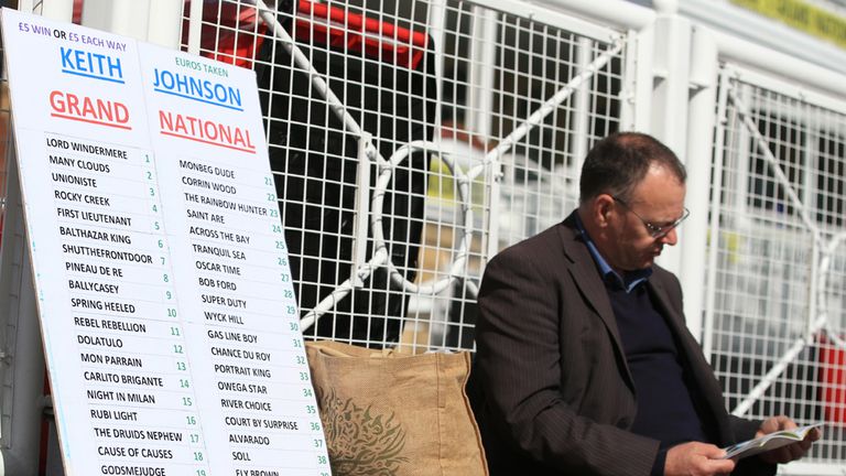Odds boards are shown during Grand National Day