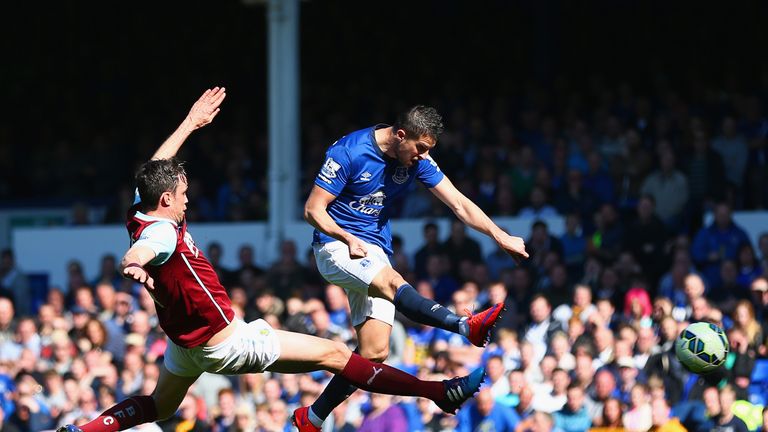 Kevin Mirallas of Everton scores against Burnley