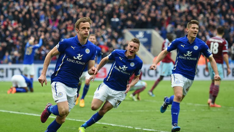 Andy King of Leicester City celebrates scoring their second goal