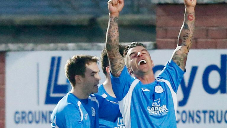 Queen of the South's Derek Lyle celebrates his goal during the Scottish Championship match at Palmerston Park, Dumfries.