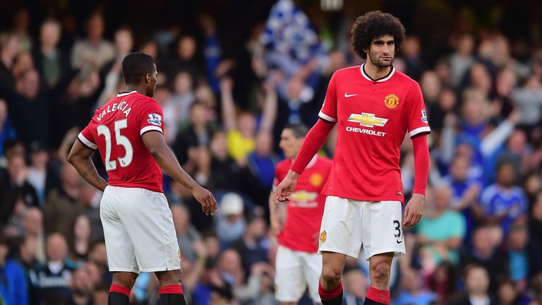 A dejected Marouane Fellaini of Manchester United looks on during the Barclays Premier League match against Chelsea on April 18, 2015