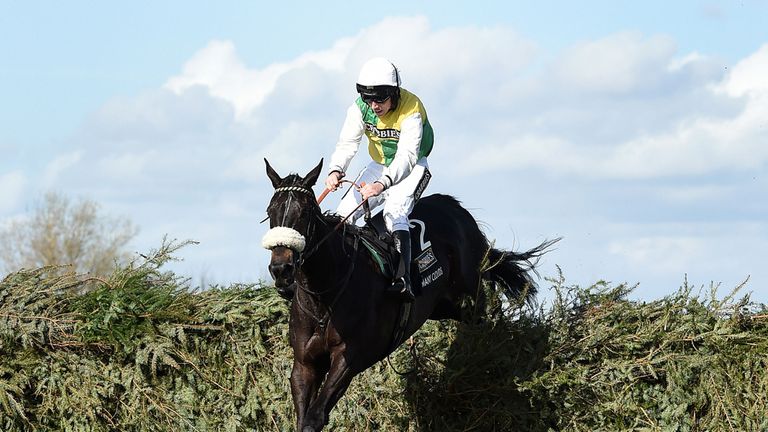 Many Clouds ridden by Leighton Aspell clears the final fence to win The Crabbie's Grand National