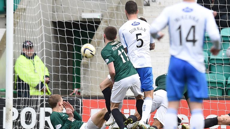 Mark Durnan (5) opens the scoring at Easter Road where Queen of the South xxxxx hosts Hibs