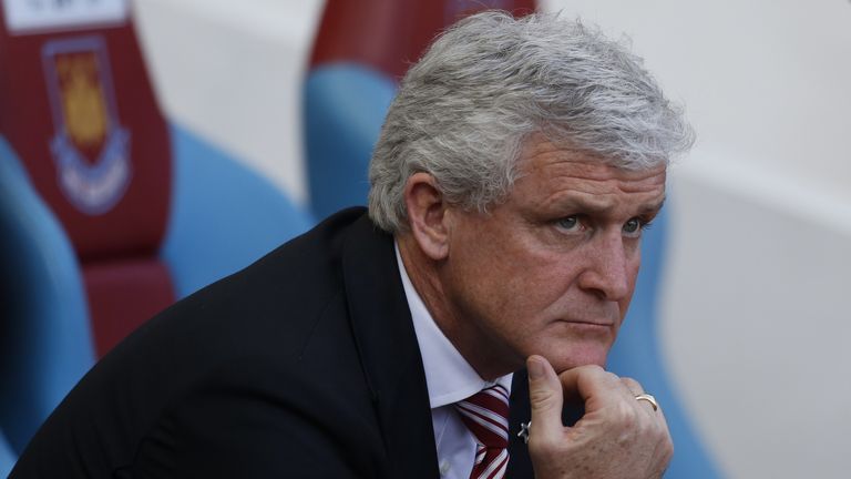 Stoke City's Manager Mark Hughes awaits kick off at the English Premier League football match between West Ham United and Stoke City at Upton Park