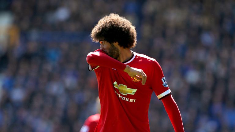 Manchester United's Marouane Fellaini looks dejected during the Barclays Premier League match at Goodison Park, Liverpool.