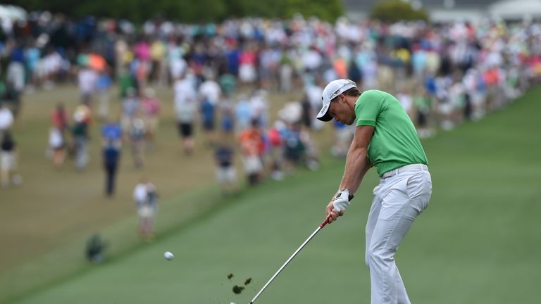 Danny Willett of England hits on the 1st fairway during Round 4 of the 79th Masters Golf Tournament at Augusta on April 12, 2015