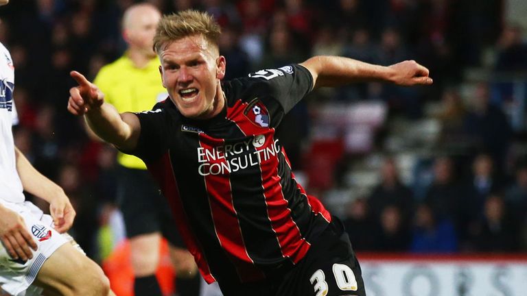 Matt Ritchie celebrates his goal for Bournemouth against Bolton