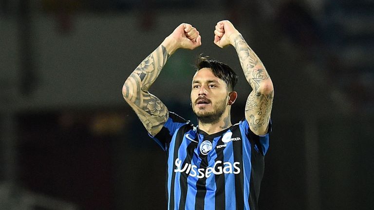 Mauricio Pinilla of Atalanta celebrates after scoring the opening goal