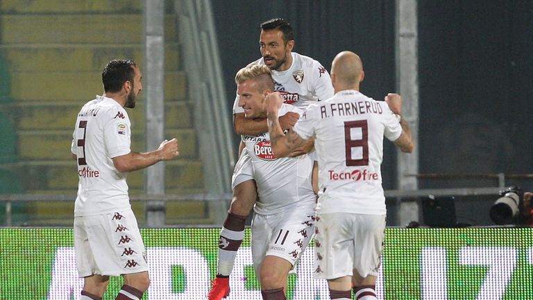 Maxi Lopez of Torino FC celebrates after scoring a goal