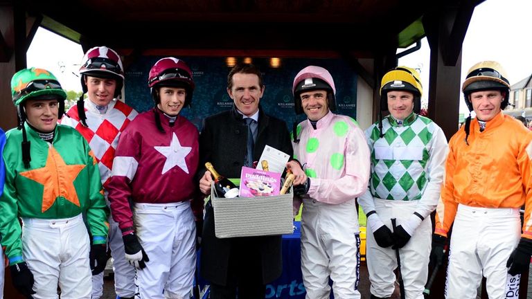 Tony McCoy is presented with a hamper by Ruby Walsh