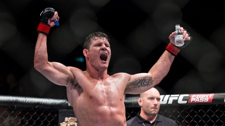 MACAU - AUGUST 23:  Michael Bisping celebrates after winning his middleweight fight against Cung Le of USA during the UFC Fight Night at The Venetian Macao