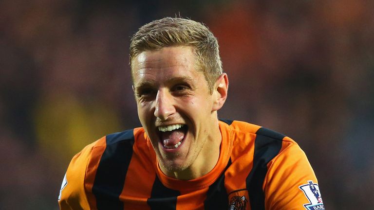 HULL, ENGLAND - APRIL 28:  Michael Dawson of Hull City celebrates as he scores their first goal during the Barclays Premier League match between Hull City 