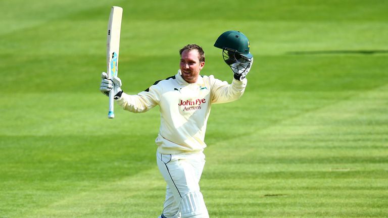 Brendan Taylor of Nottinghamshire acknowledges the crowd after making his century during day one of the LV County Championship