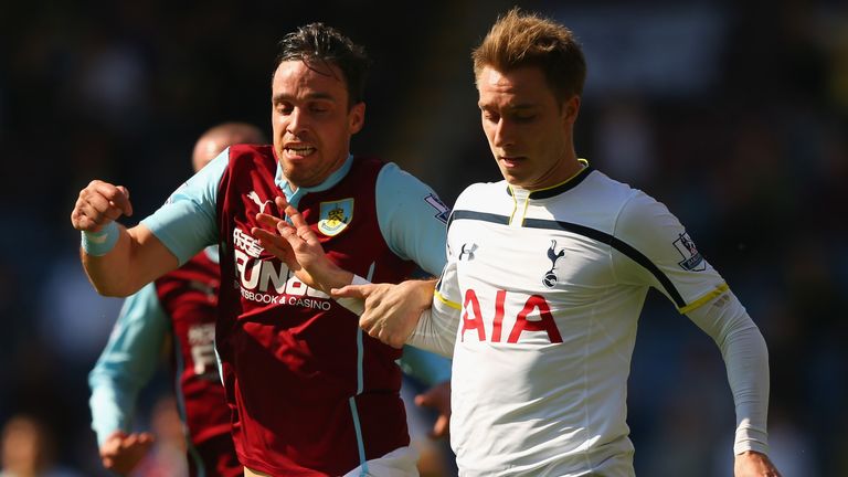 Michael Duff of Burnley and Christian Eriksen of Spurs 