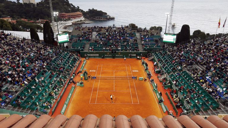 Serbia's Novak Djokovic serves the ball to Spain's Guillermo Garcia Lopez during their Monte-Carlo ATP Masters Series Tournament tennis match, on April 18,