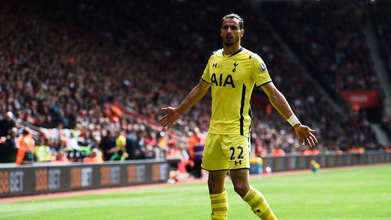 Nacer Chadli of Spurs celebrates as he scores their second goal to equalise again