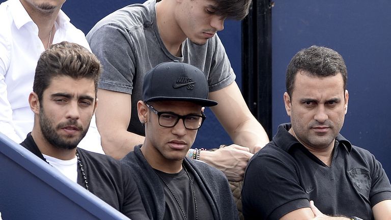 Barcelona's Brazilian forward Neymar attends the  Barcelona Open tennis tournament match between Rafael Nadal and Nicolas Almagro