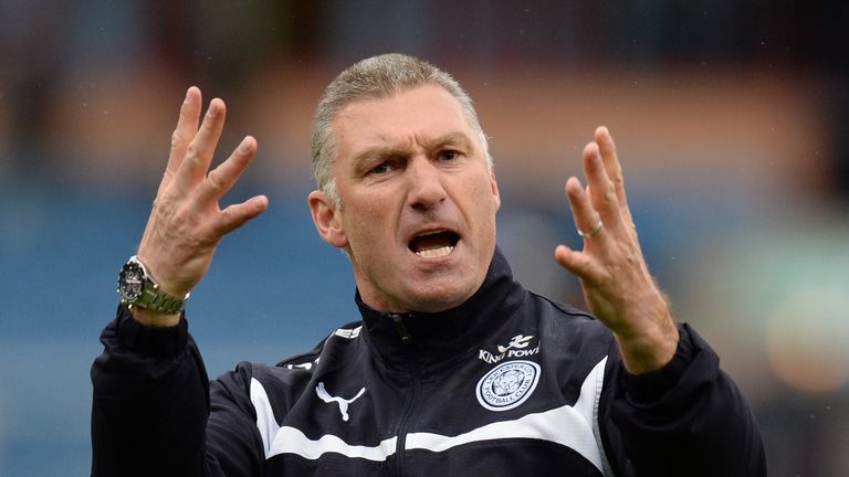 Leicester City's English manager Nigel Pearson cheers
