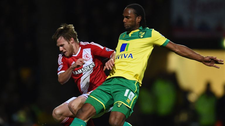 Tomas Kalas  is challenged by Cameron Jerome
