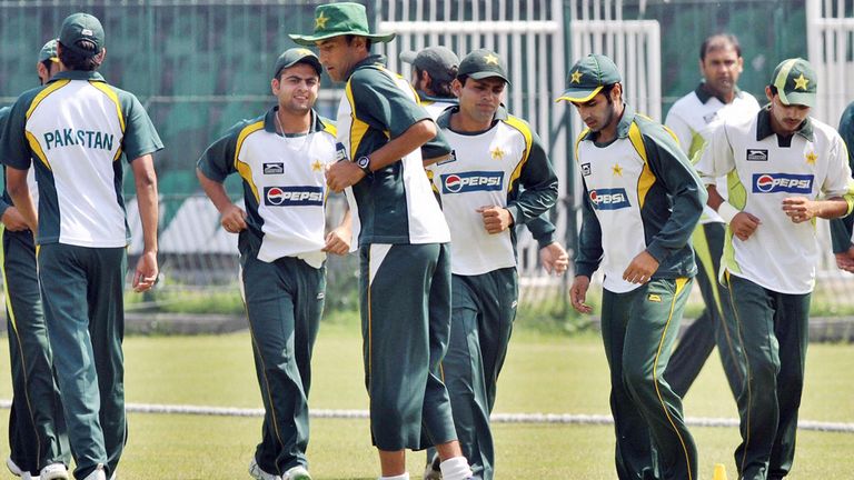 Pakistan training at the Gaddafi stadium in Lahore where international cricket has been absent since 2009