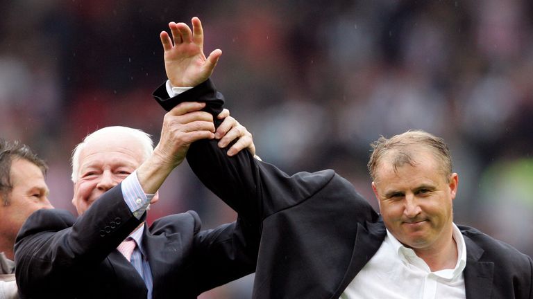 Dave Whelan (left) and Paul Jewell (right): Jewell kept the club up after beating Sheffield United 2-1 in May 2007.