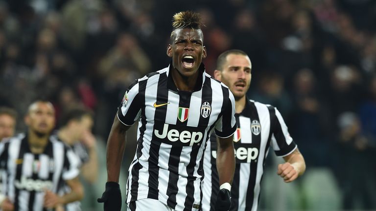 Paul Pogba celebrates scoring for Juventus against Sassuolo