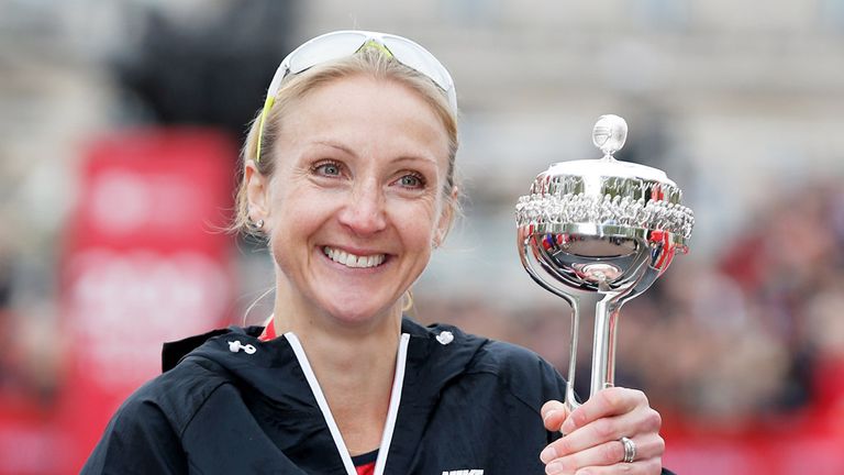 LONDON, ENGLAND - APRIL 26:  Paula Radcliffe of Great Britain receives the inaugural John Disley London Marathon Lifetime Achievement Award during the Virg