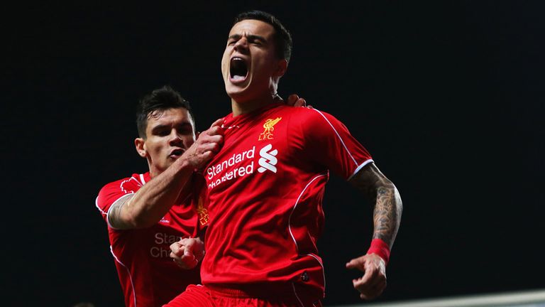 Philippe Coutinho celebrates after scoring against Blackburn in the FA Cup