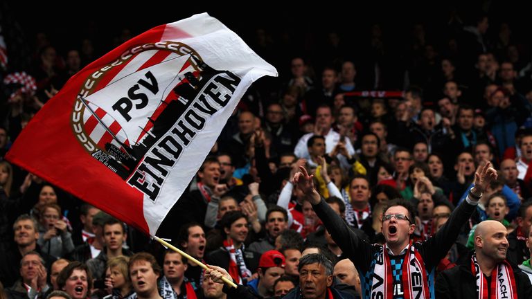 ROTTERDAM, NETHERLANDS - APRIL 08:  PSV fans cheer during the Dutch Cup Final between PSV Eindhoven and SC Heracles Almelo at Feijenoord Stadion on April 8