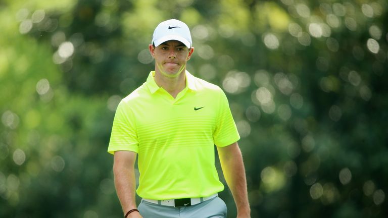 Rory McIlroy walks during a practice round