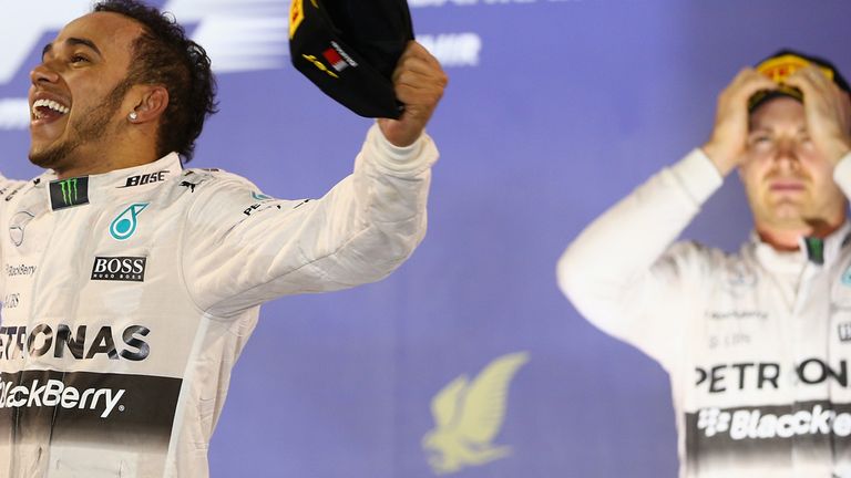 Lewis Hamilton and Nico Rosberg on the podium in Bahrain