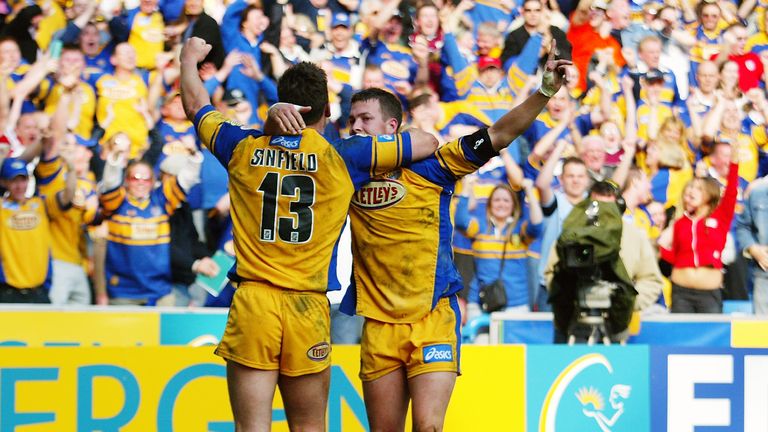 Kevin Sinfield Leeds Rhinos celebrates with Danny McGuire 2003 Challenge Cup semi-final