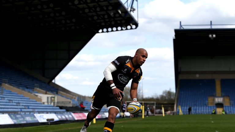 Tom Varndell of Wasps goes over for a try v London Welsh