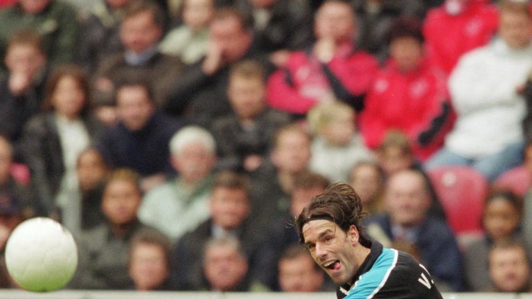 8 Apr 2001:  Ruud Van Nistelrooy of PSV Eindhoven crosses the ball in during the Dutch Eredivisie match against Ajax played at the Amsterdam ArenA., in Ams