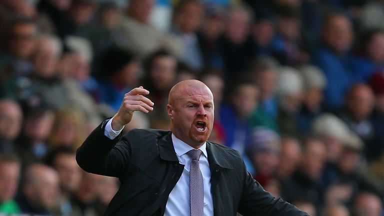 BURNLEY, ENGLAND - APRIL 11: Manager Sean Dyche of Burnley reacts during the Barclays Premier League match between Burnley and Arsenal at Turf Moor on Apri