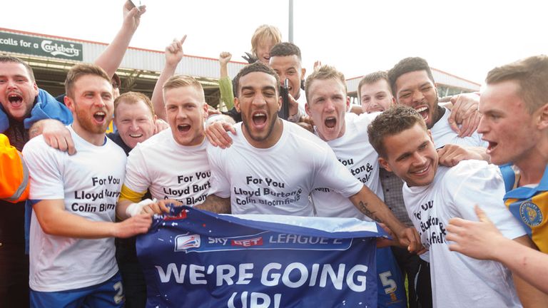 Shrewsbury players celebrate promotion