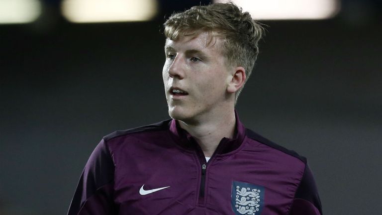 Matt Targett warms up before the international friendly match between U21 Czech Republic and U21 England at Letna Stadium