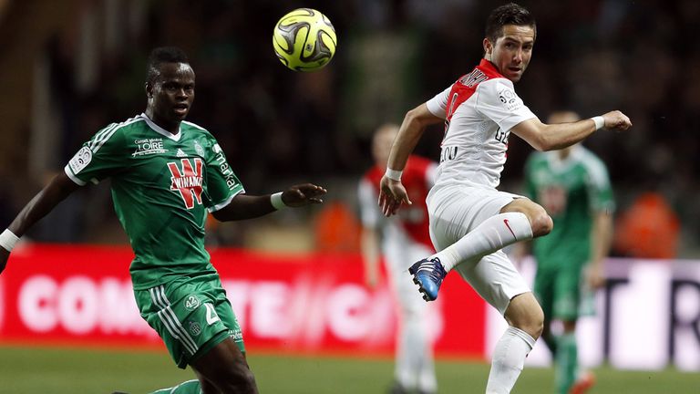 Monaco's Joao Moutinho (right) vies with Ismael Diomande of St Etienne