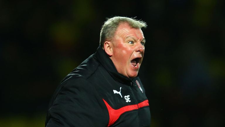WATFORD, ENGLAND - FEBRUARY 24:  Steve Evans manager of Rotherham United shouts during the Sky Bet Championship match between Watford and Rotherham United 