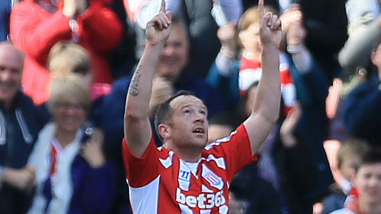 Stoke City's Charlie Adam celebrates scoring his sides first goal of the game against Sunderland during the Barclays Premier League match at the Britannia 