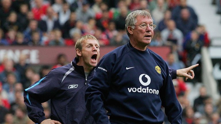 Stuart Pearce and Sir Alex Ferguson at Old Trafford in 2005