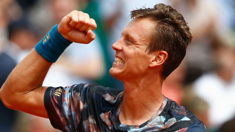 Tomas Berdych celebrates defeating Gael Monfils in the semi-finals of the Monte Carlo Rolex Masters