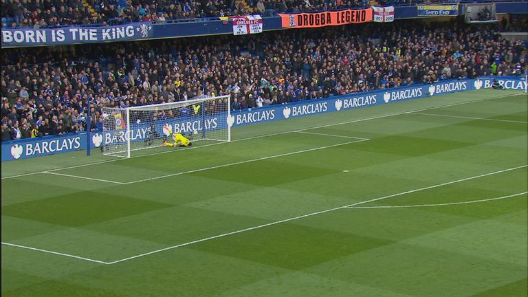 Thibaut Courtois lies in his net after being beaten by Charlie Adam's incredible effort