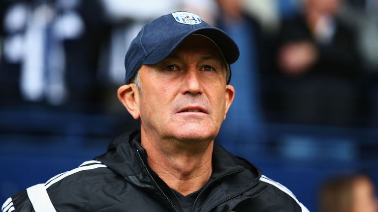 Manager Tony Pulis of West Brom looks on during the Barclays Premier League match between West Bromwich Albion and Liverpool