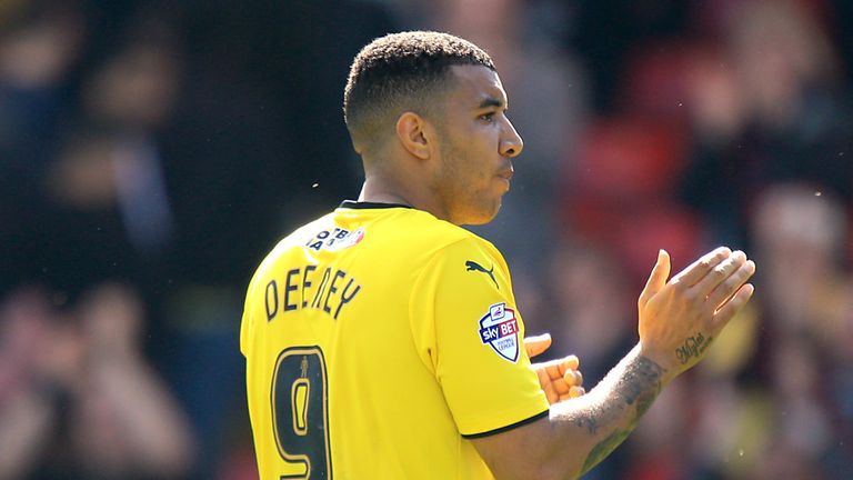 Watford's Troy Deeney acknowledges the fans after the final whistle during the Sky Bet Championship match at Vicarage Road, Watford.