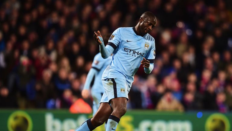 Yaya Toure of Manchester City scores against Crystal Palace at Selhurst Park on April 6, 2015 