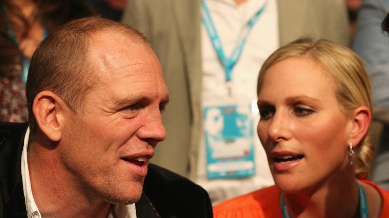 LONDON, ENGLAND - MAY 31: Rugby Union player Mike Tindall and wife Zara Phillips attend the IBF and WBA World Super Middleweight title fight between Carl F