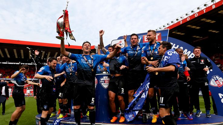 Tommy Elphick lifts Championship trophy, Charlton v Bournemouth, The Valley