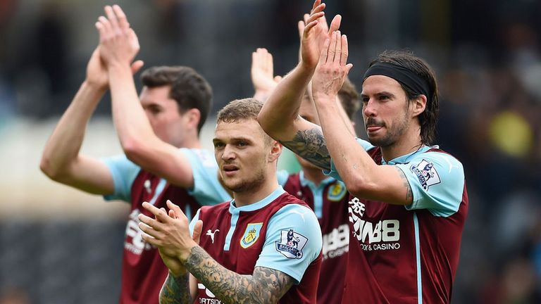 George Boyd (right) and Kieran Trippier applaud the Burnley fans after the win at Hull