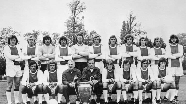 The great Ajax team pose with the European Cup they won in 1972